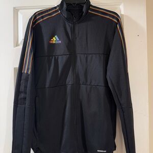 Adidas Men's Black Jacket with Multicolor Stripes